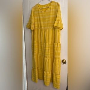 Striped Notch Neck Flounce Sleeve Dress, Yellow long dress